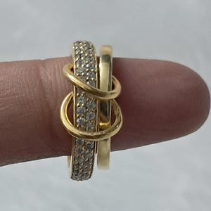 Micro Pave Diamonds Ring, 14k Yellow Vermeil Ring, 2 Interlocking Stacking Band Ring, Stacking Rings, Gifts For Her Fine Handmade Jewelry