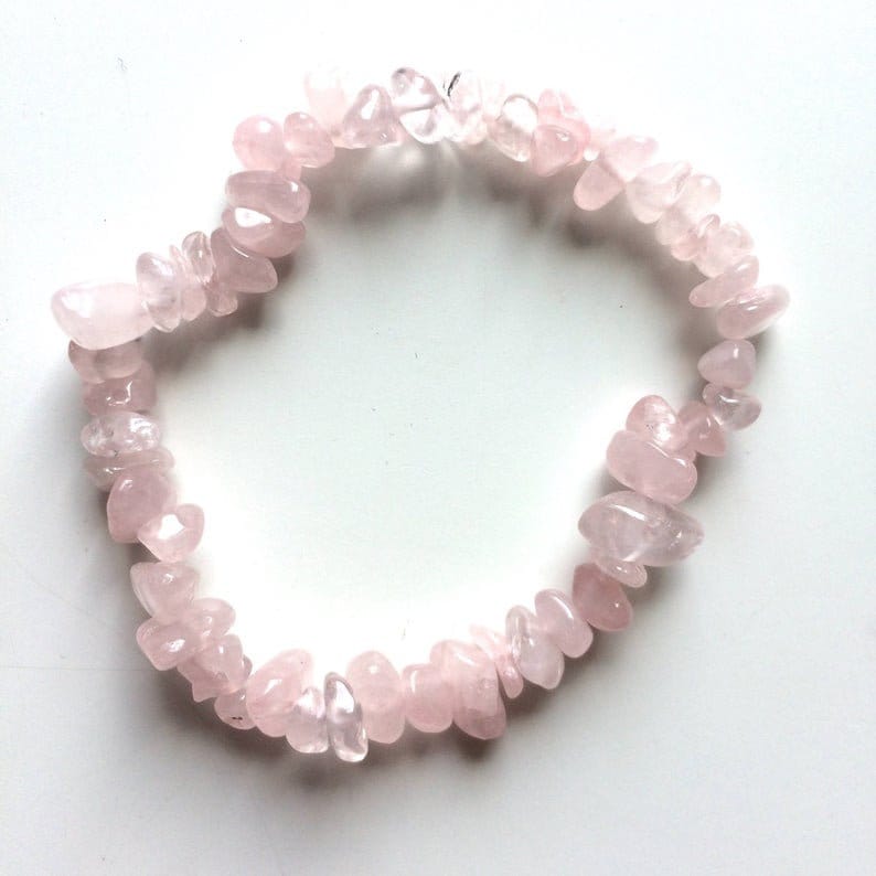 Rose quartz pink gemstone chip bracelet