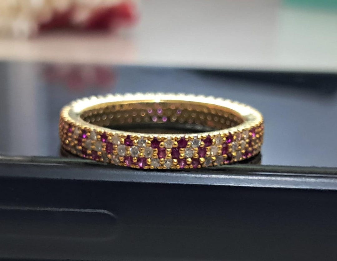 Ruby Diamond Eternity Ring, 18k Yellow Plated Stacking Band - Etsy
