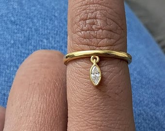 Marquise diamanten druppel bungelende kwastring, 14k gouden bedelband, handgemaakte nieuwjaarssieraden