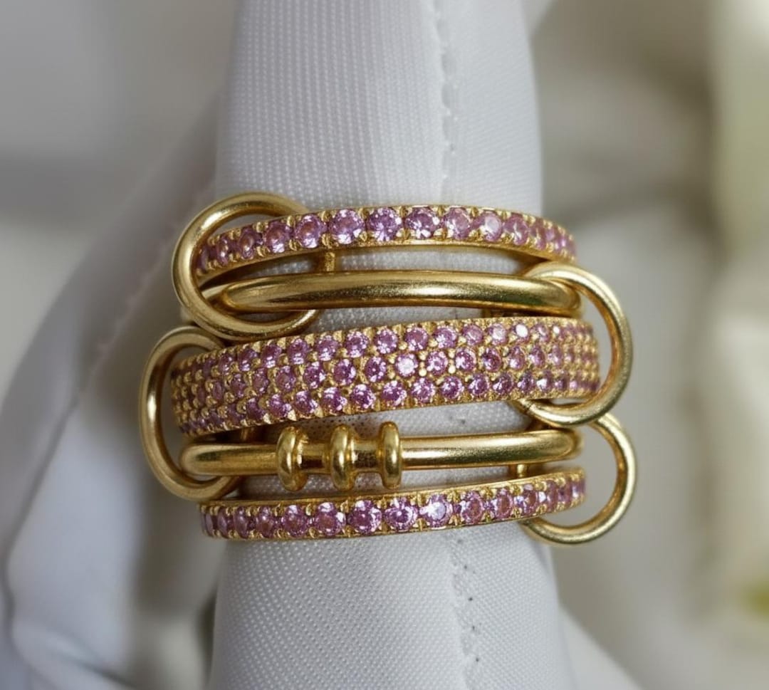 Five Rings Interlocking Pink Sapphire Five Interlocking Spinner Ring, 14k Gold Multi Linked ...