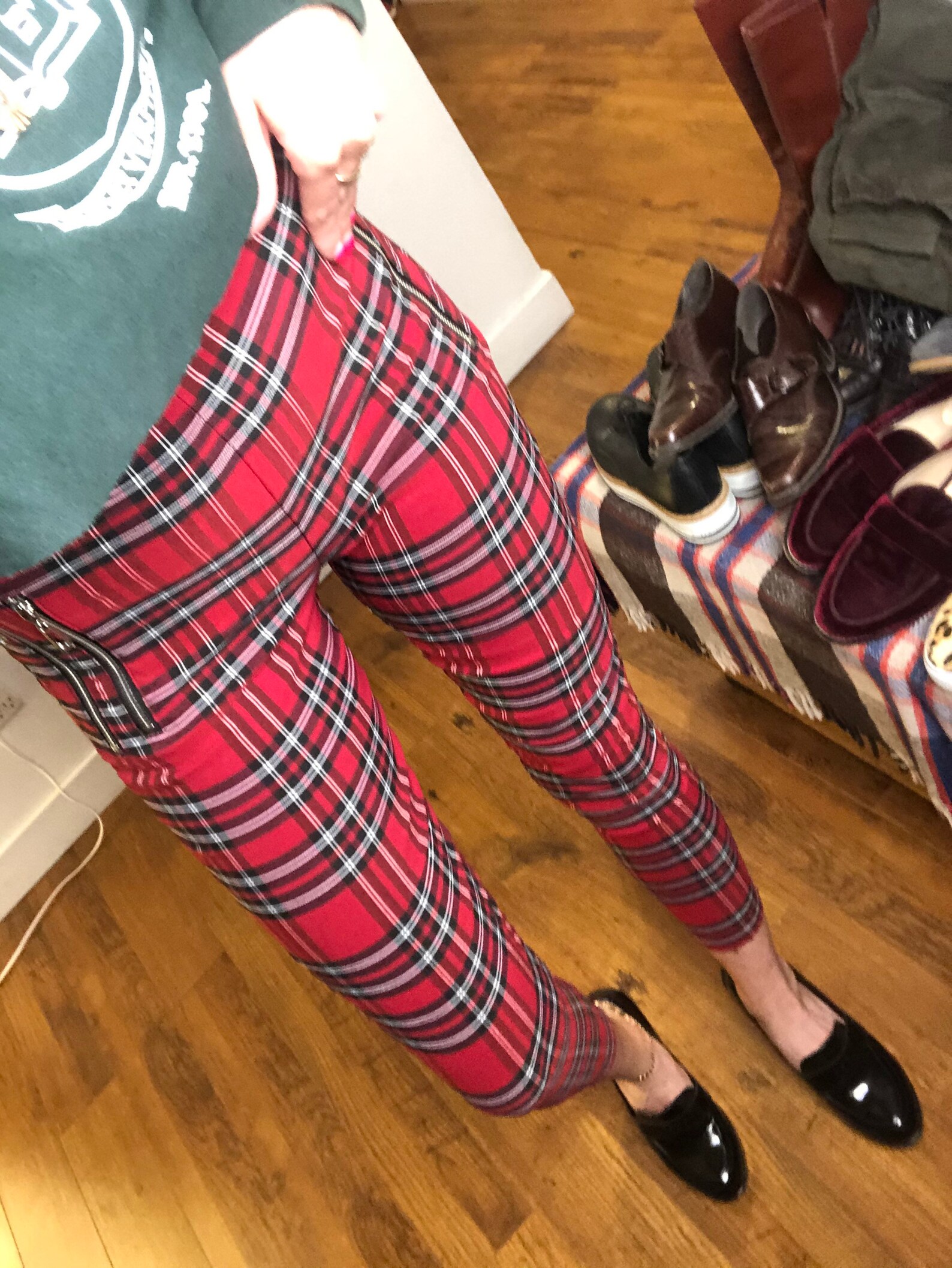 zara red plaid pants
