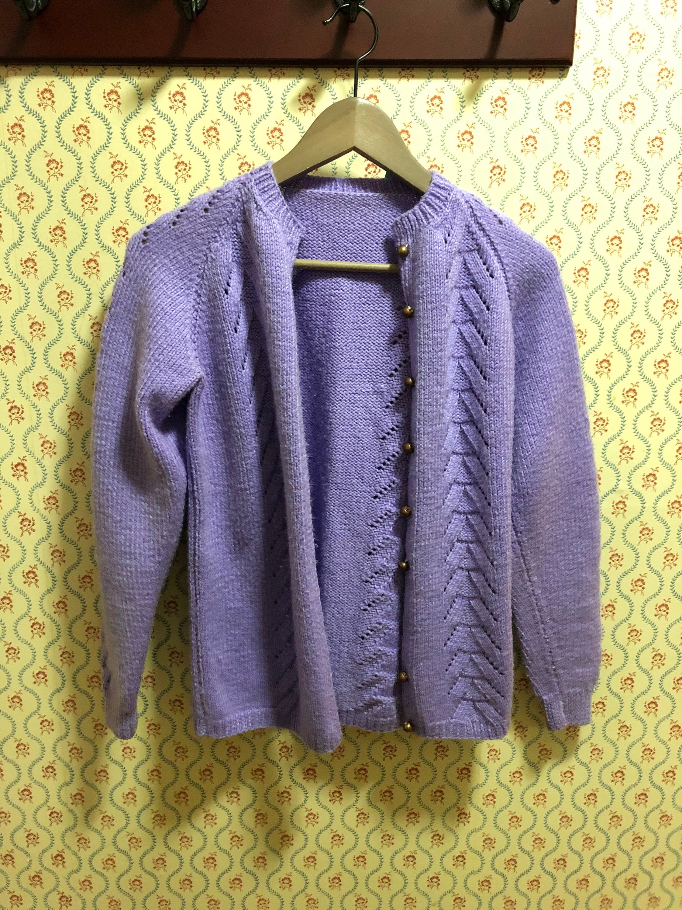 Vintage hand knit lilac cardigan | Etsy
