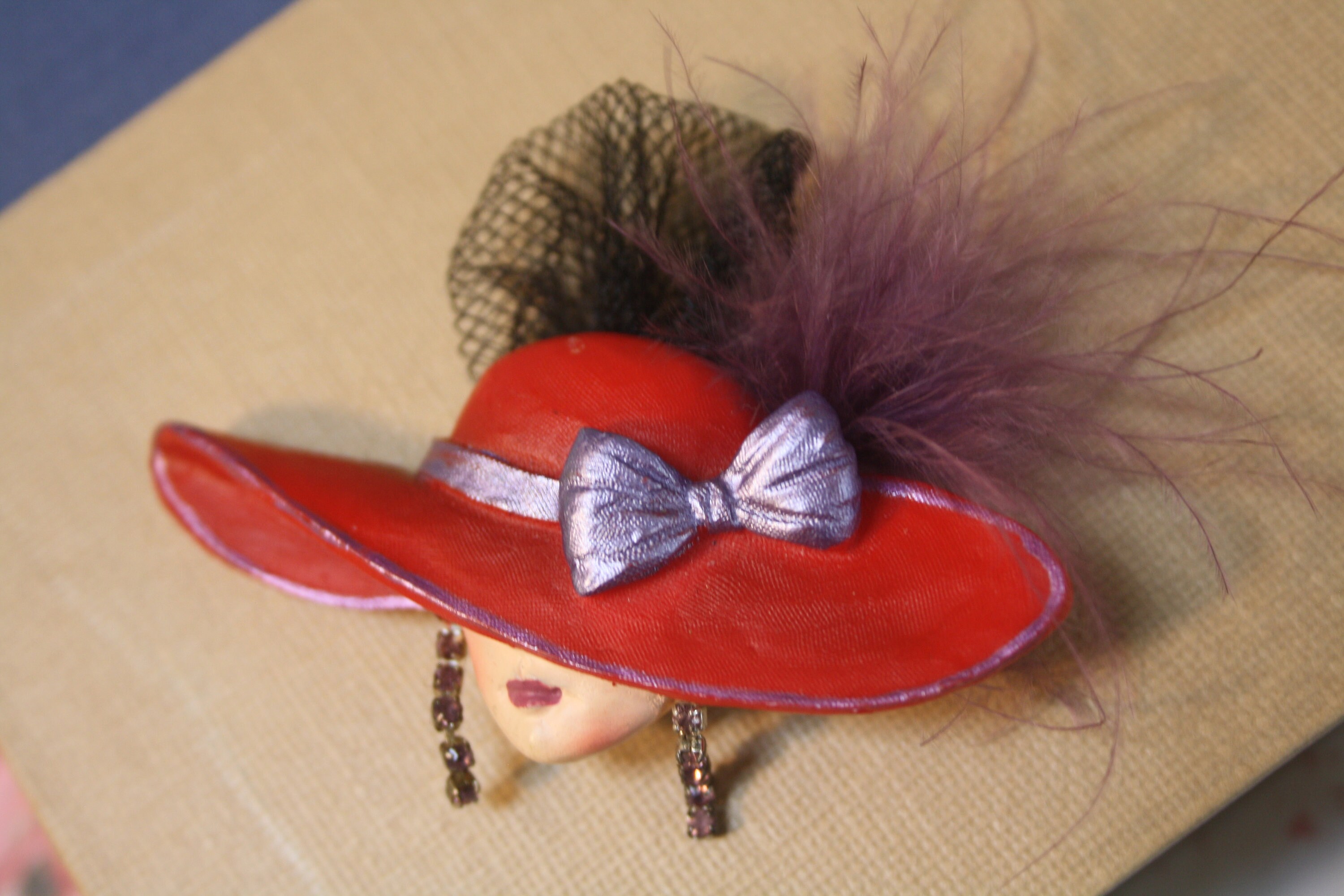 Vintage Red Hat Womens Society Pin Brooch. Etsy