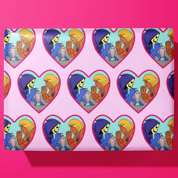 He-Man Valentines Wrapping Paper - Hand Made - Gift Wrap - Skeletor hearts - Birthday / anniversary