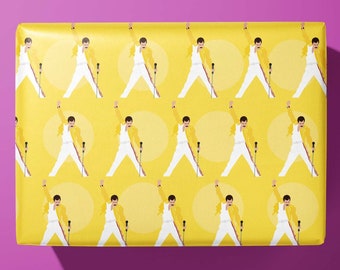Freddie Mercury Wrapping Paper - Queen - Hand Illustrated - Hand Made