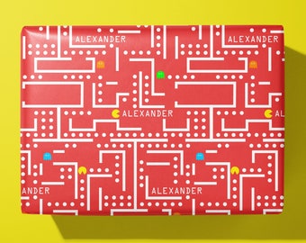 Personalised Gamer Wrapping Paper - PACMAN - Retro - Printed to order