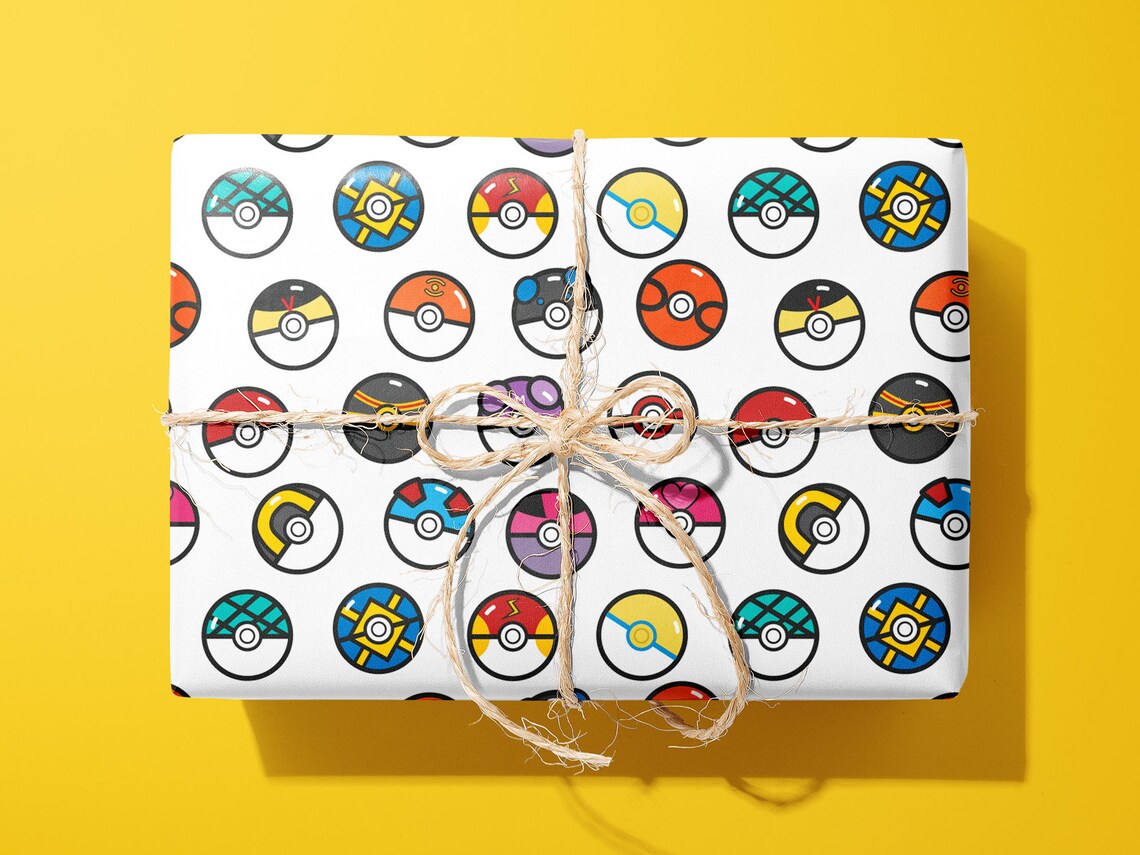 Pokemon Wrapping Paper Pokeball Hand Made Pikachu Etsy