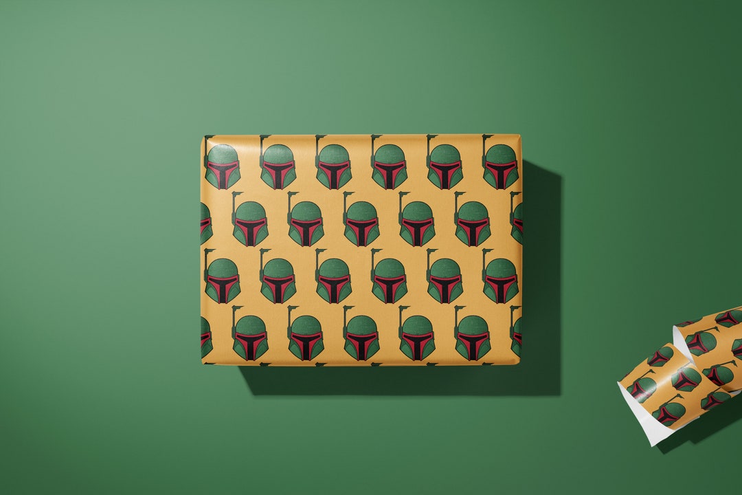 Star Wars Wrapping Paper Boba Fett Hand Made Star Wars Gift Wrap Mandalorian Birthday Etsy