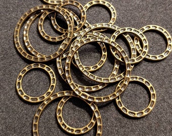 6 Large and 10 Small Brass Colored Indented Patterned Metal Pieces for your Jewelry Making or Craft Projects. Narrow Metal Donut Rings.