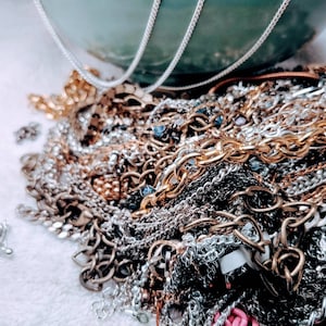 4 oz. Mixed Lot Craft/Scrap Chain. Chain Pieces to Repurpose Up-Cycle Create Anything. Many Intact Necklaces Including Clasp.
