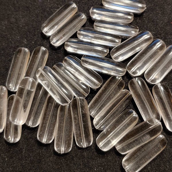 15 Clear Acrylic Long Puffy Oval Beads Transparent with Rounded Ends Loose Beads for Your Jewelry Creations