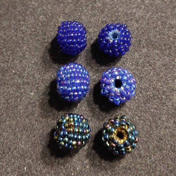 5 Beaded Beads. 3 Color Choices. 14mm Wood Beads Covered in Small Glass Sead Beads.