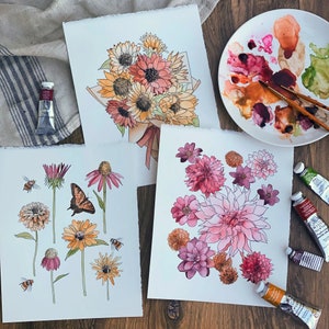 Beginner Watercolor Painting Kit Fall Florals Theme with Professional Grade Paper, Brushes, Paints and Instructional Video Link