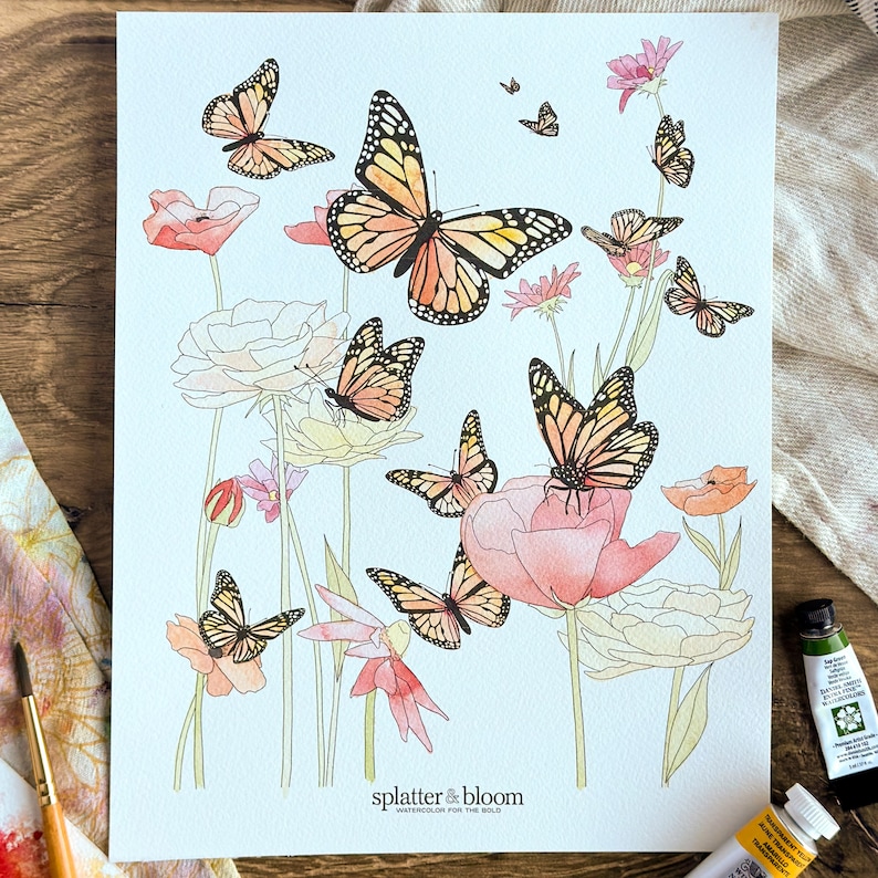 Beginner Watercolor Painting Kit Playful Pollinators Theme with Professional Grade Paper, Brushes, Paints and Instructional Video Link image 3