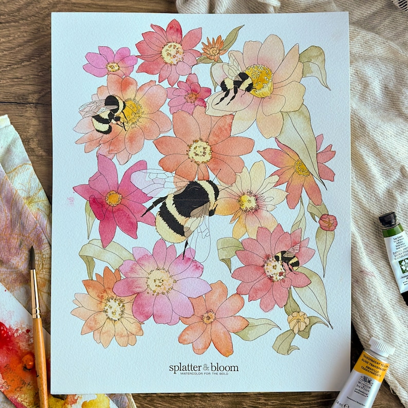 Beginner Watercolor Painting Kit Playful Pollinators Theme with Professional Grade Paper, Brushes, Paints and Instructional Video Link image 5