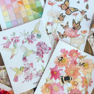 Beginner Watercolor Painting Kit Playful Pollinators Theme with Professional Grade Paper, Brushes, Paints and Instructional Video Link