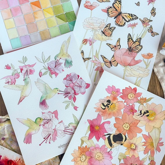 Watercolor Painting Kit, 3 Designs Included, Pollinator Theme, Bees, Birds,  for Adults, for Kids, Indoor Activity, Beginner Watercolor 