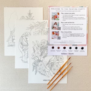 Kit de pintura de acuarela para principiantes, tema de bosques invernales con papel de calidad profesional, pinceles, pinturas y enlace de vídeo instructivo imagen 3