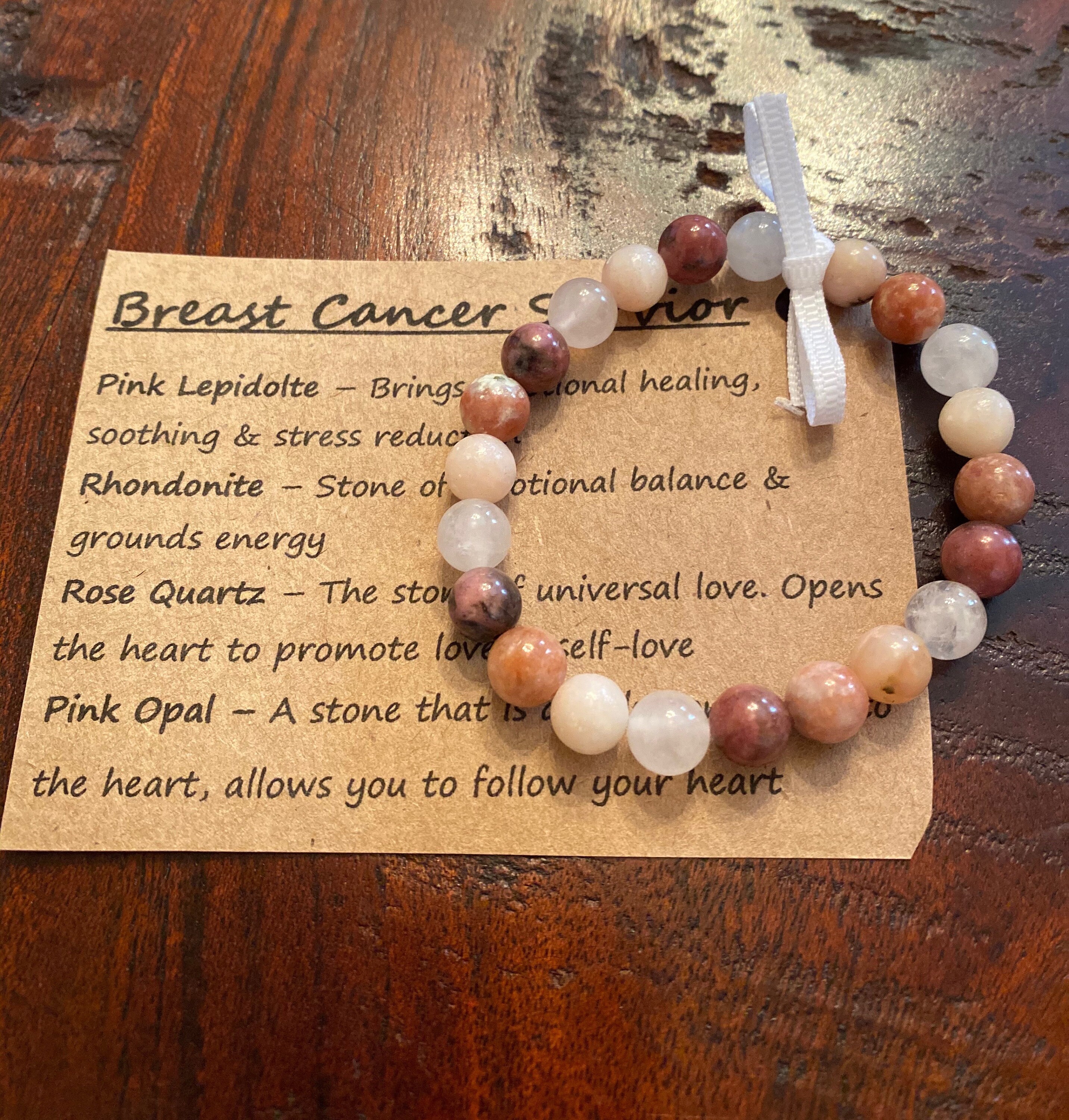 thumbnail image 2 of Breast Awareness Bracelet For Women, Ribbon Charm Beaded 2 of 11