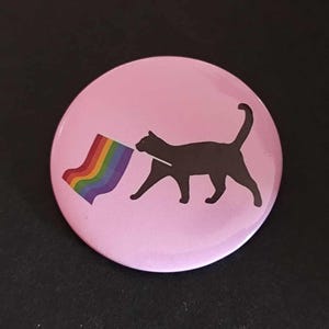 ピンクの黒猫の虹の旗バッジ ピンクの黒猫の虹の旗バッジ エナメル アルフィラー スピレット スティフト