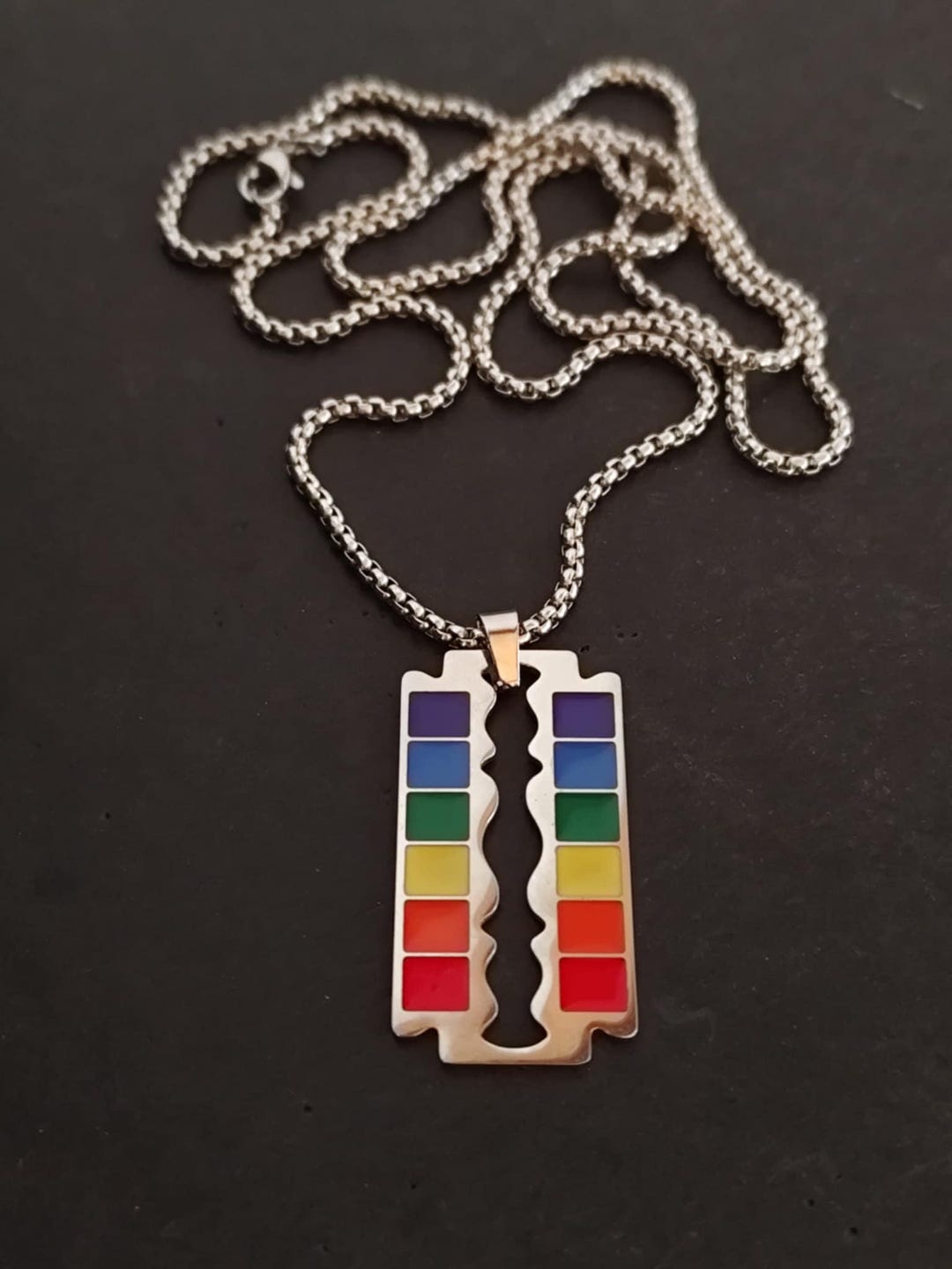 Rainbow Razor Blade Necklace and Pendant - Etsy