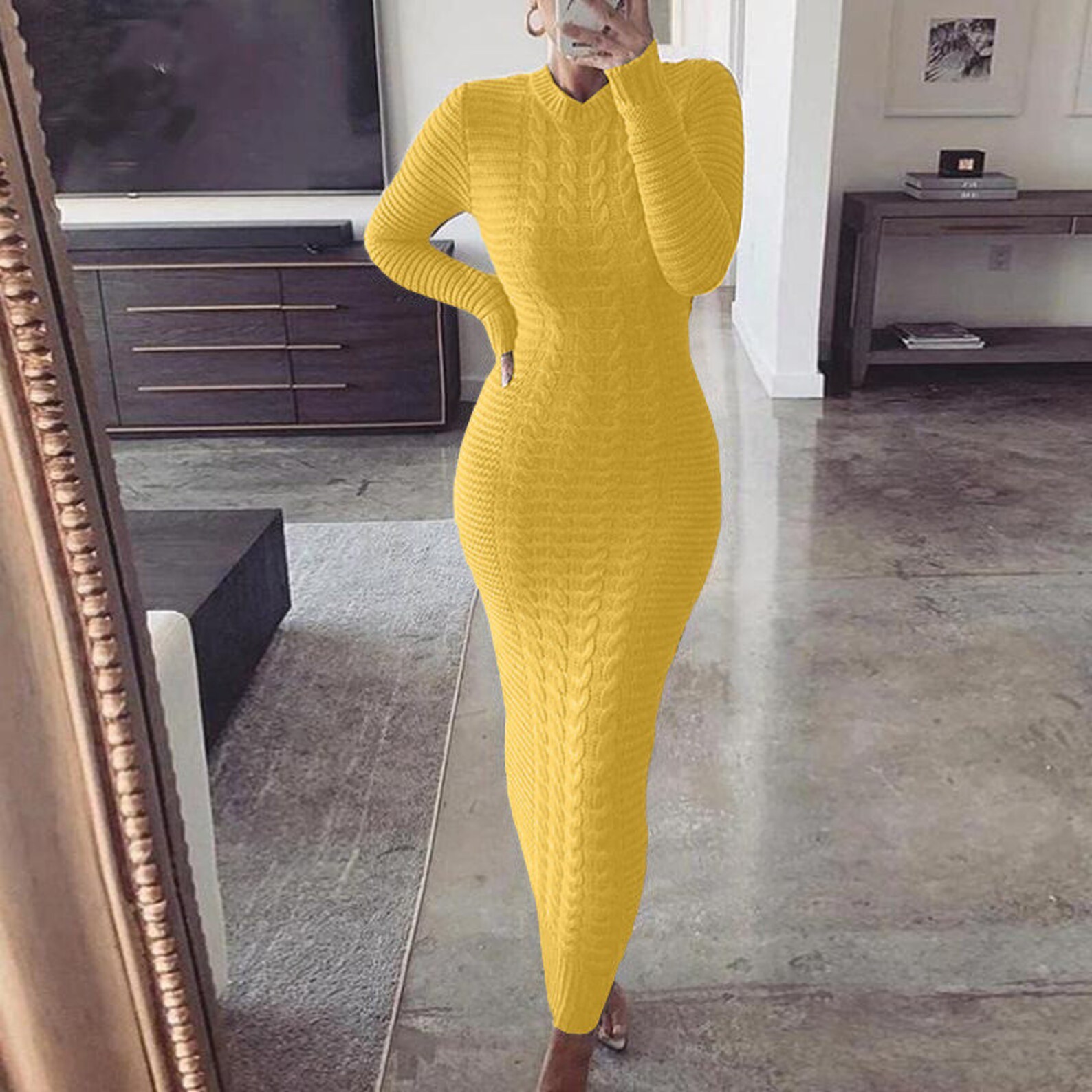 Maxi Knit Bodycon Dress Long Sleeve Cable Knit Dress Bodycon Etsy