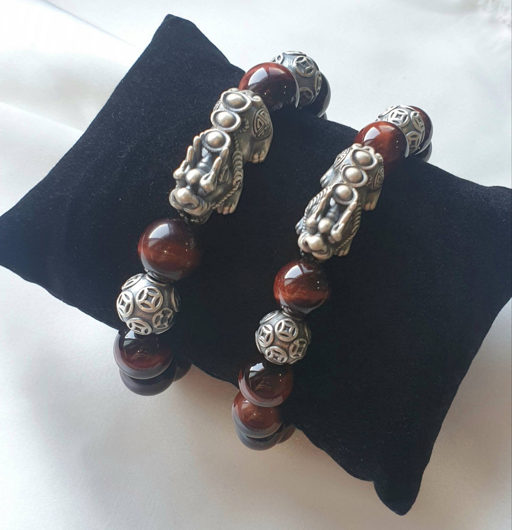 Red Tiger Eye With S999 Silver Retro Pixiu and Double S999