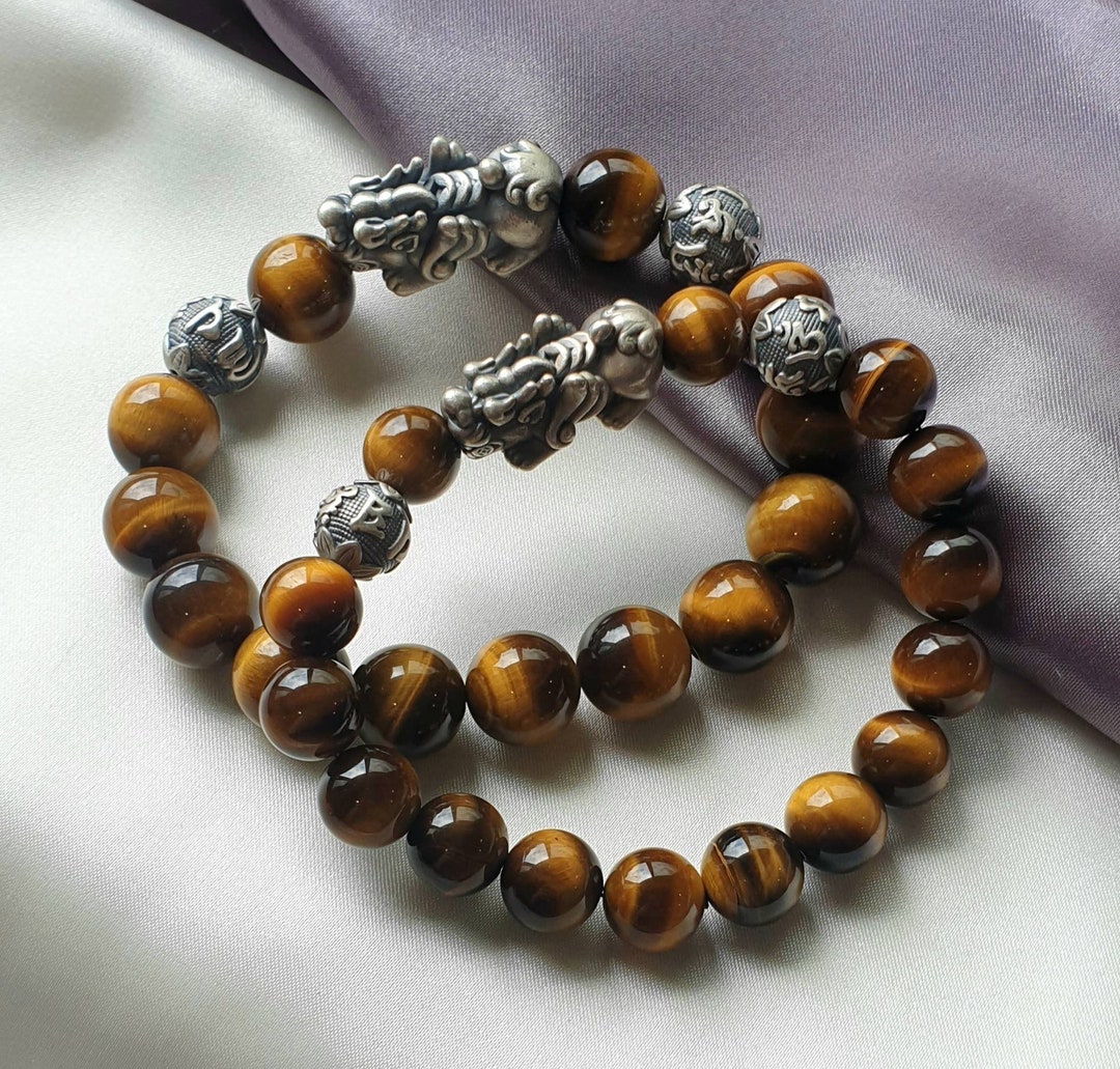 Yellow Tiger Eye With S999 Silver Retro Flying Pixiu and Yellow Tiger Eye With S999 Silver Retro Flying Pixiu and