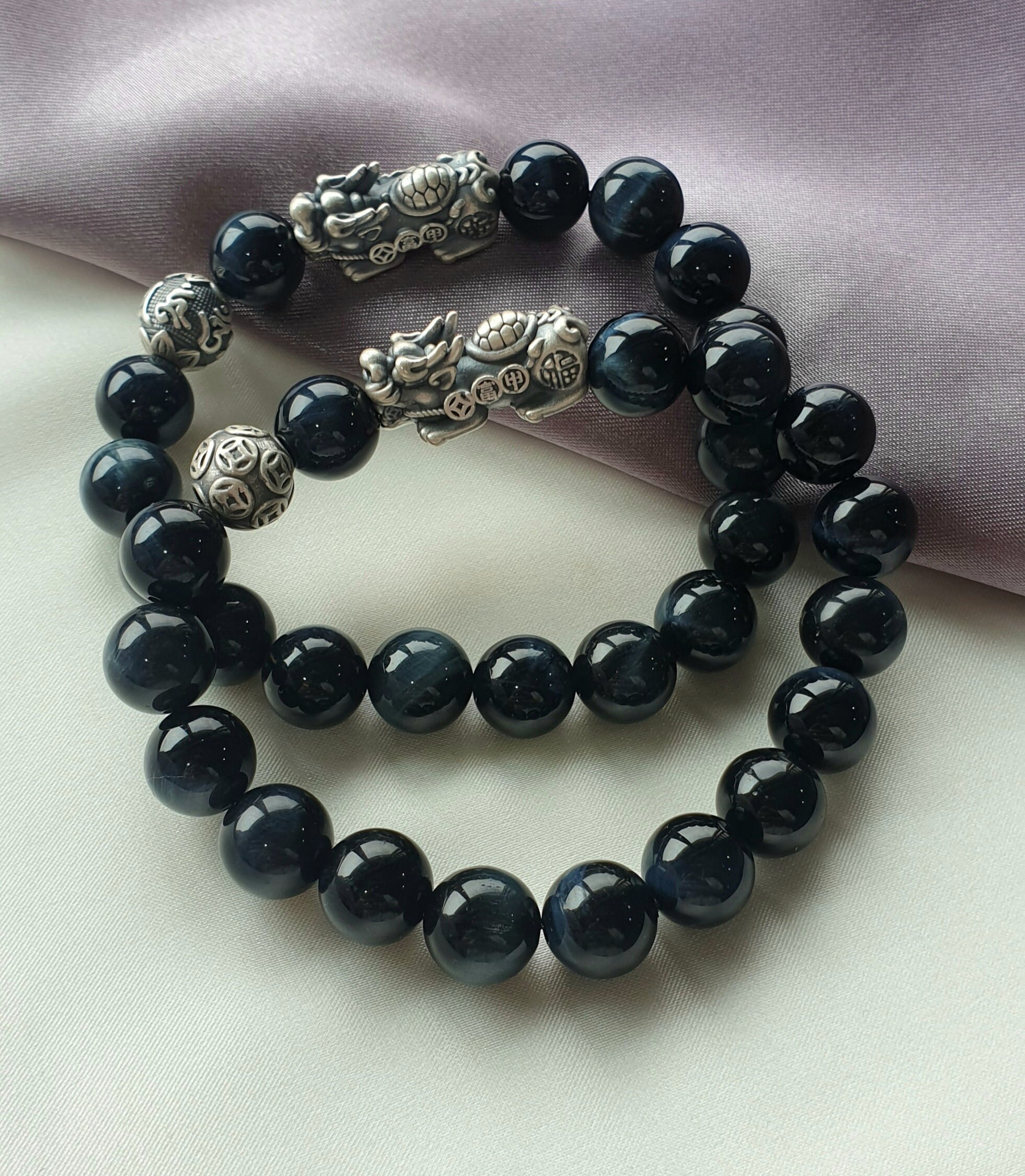 Blue Tiger Eye With S999 Silver Retro Pixiu & S999 Silver