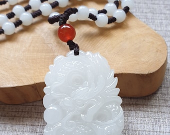 Afghanistan White Jade Dragon Pendant