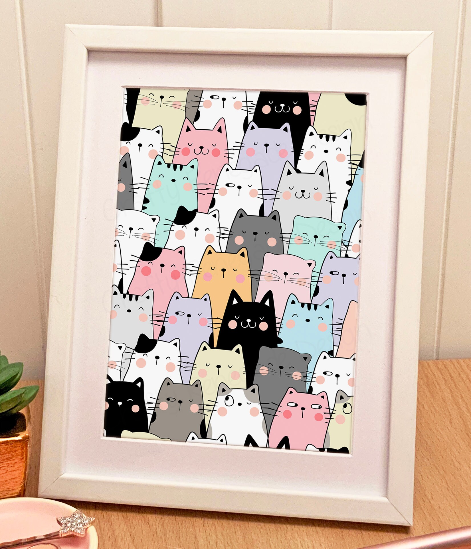 Print Cat Print Cute Print Cat Picture Framed Print Wall Etsy