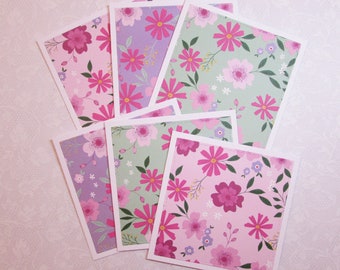 Note cards, set of 6, greeting card, blank inside, all occasion cards, floral cards, handmade, square cards, 4x4 card, flower cards, tags