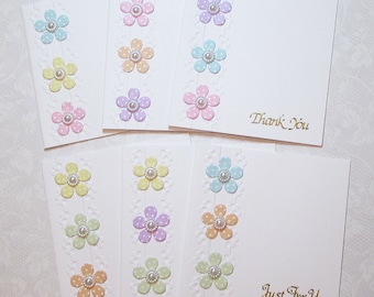 Notecards, set of 6, greeting card, gift tag, blank card, floral card, handmade card, square card, stationary set, pastel flowers, 4x4 card