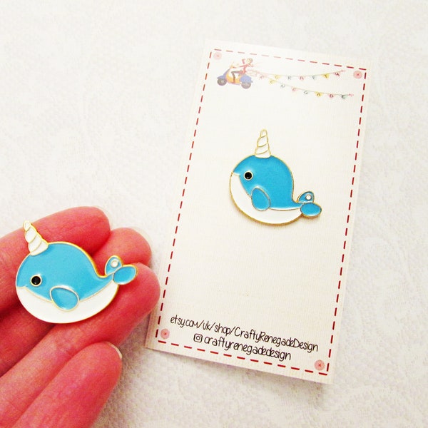 Enamel Pin, cute whale, narwhal, uniwhale, sealife, brooch, cute gift idea, cute pin, badge, jewellery, gold pin, pin back button