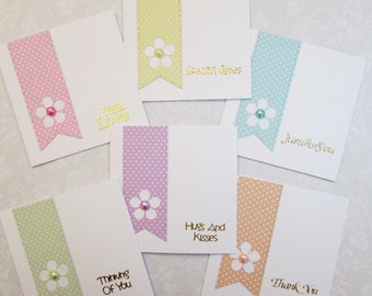 Notecards, set of 6, greeting card, gift tag, blank card, floral card, handmade card, square card, stationary set, pastel flowers, 4x4 card