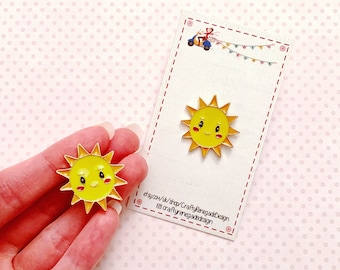 Enamel Sun Pin, cute gold pin, novelty gift, brooch, badge, jewellery, cute gift idea, gold pin, pin back button, fun pin, sunshine pin