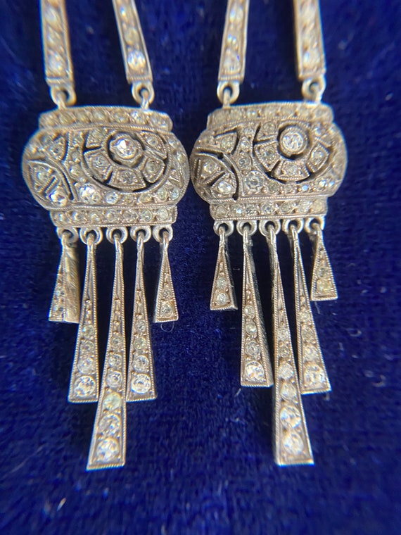 Art Deco silver and paste earrings - image 9
