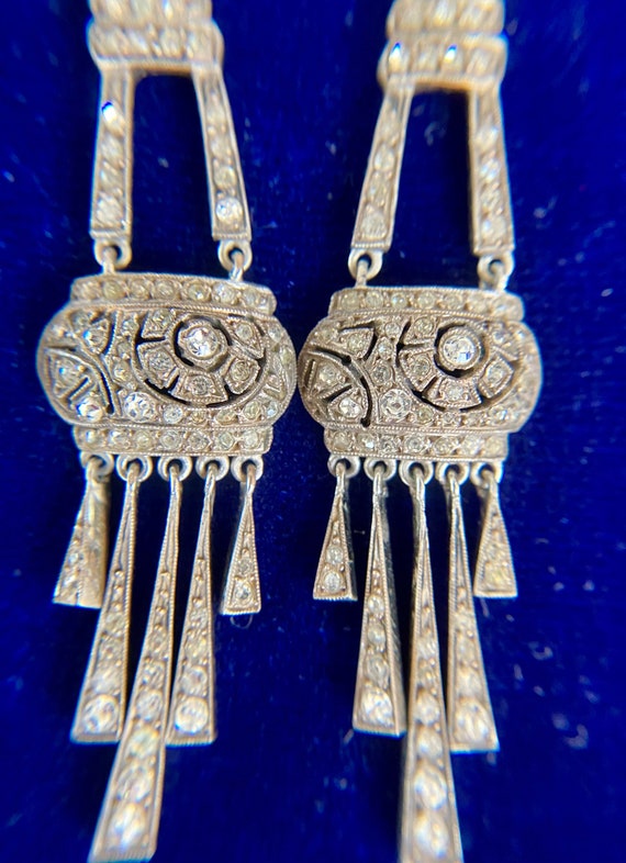 Art Deco silver and paste earrings - image 8