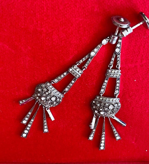 Art Deco silver and paste earrings - image 1