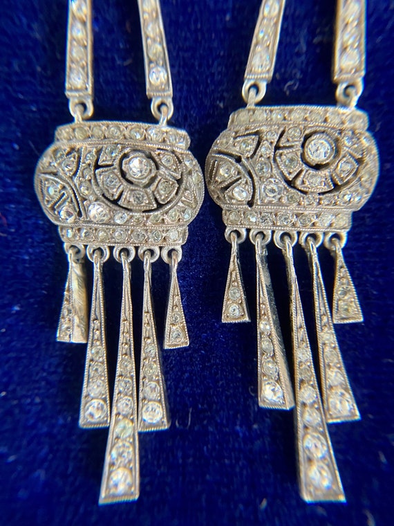 Art Deco silver and paste earrings - image 6