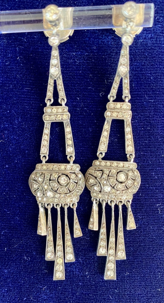 Art Deco silver and paste earrings - image 5