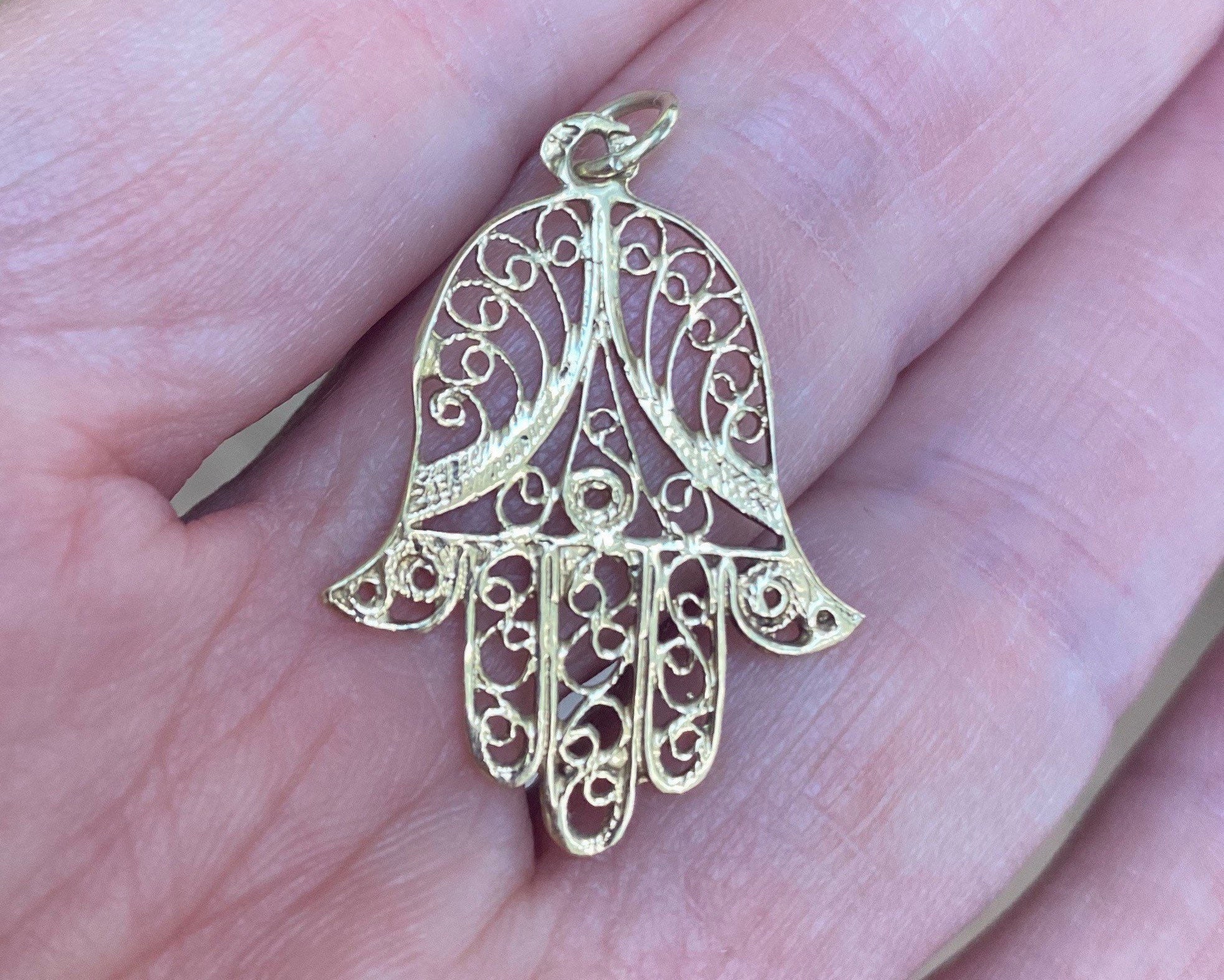 Vintage 14 k Gold Hand von Fatima Anhänger Etsy