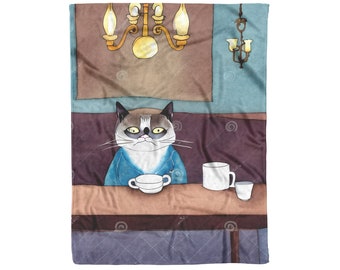 Funny Cat, Cat Blanket, Cat Lover Gift, Cat Decor, Grumpy Cat, Fleece Blanket, Sherpa Throw, Cat Mom, Cat Dad, Blanket with Cat, Cat Art