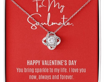 To My Soulmate Necklace, Valentine Necklace for Her, Romantic Gift for Her, Cubic Zirconia, Message Card Necklace, Wife Gift,Girlfriend Gift