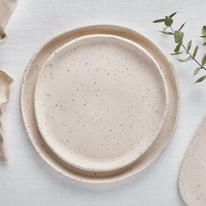 Handmade Speckled Ceramic Plates Set – Matte Stoneware for Food Photography, Styling & Rustic Table Decor
