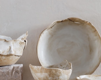 Handmade stoneware dinnerware set: organic ceramic plates, 3 piece place setting, wabi sabi pottery