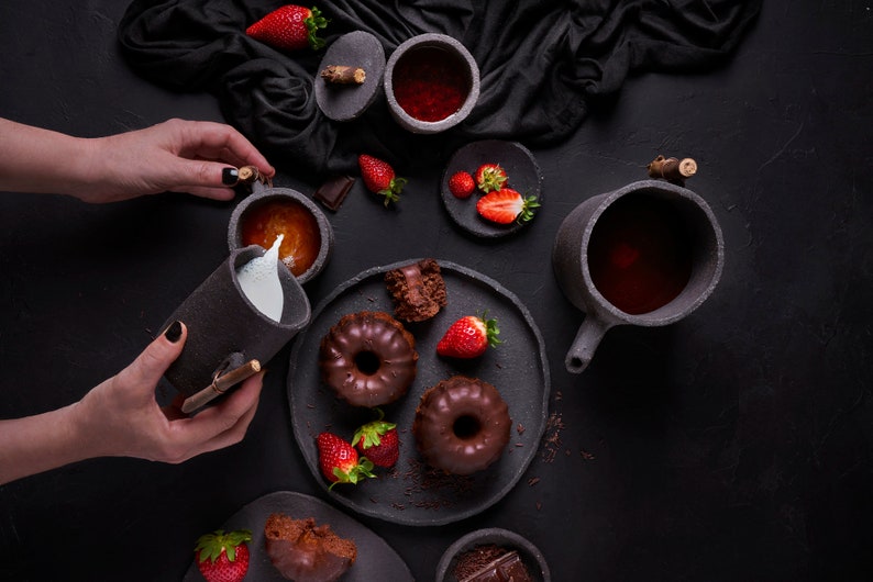 Handmade black teapot with wooden handle, Decorative teapot for still life photography, Ceramic teapot for food photography image 9