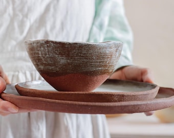 Organic ceramic plates set for personalized home gift