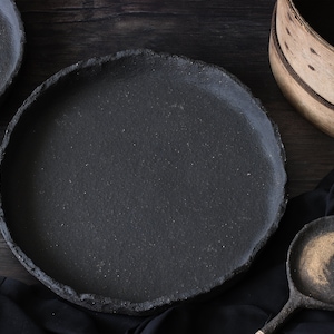 Rustic Black Ceramic Platter: Food Photography Prop, Handmade Stoneware